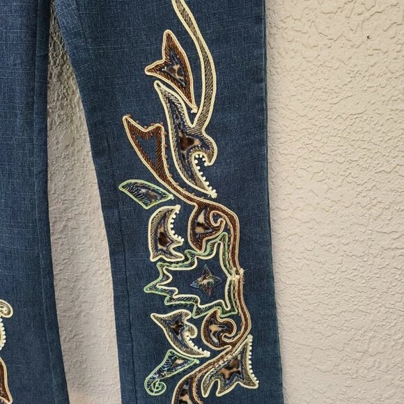 Azita Woman's Blue Embroidered/Beaded/Animal Print/Paisley Bootcut Jeans Sz 6 - Picture 6 of 7